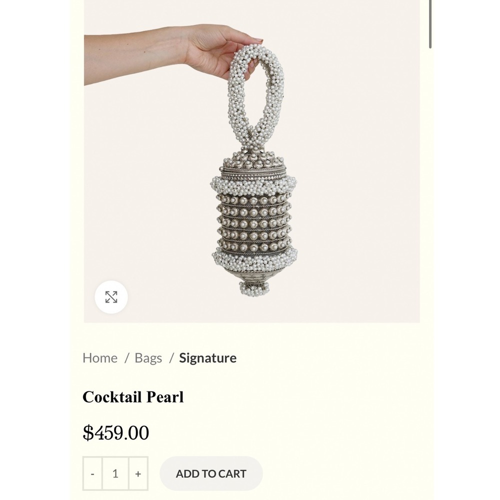 Ramla Cocktail Pearl Signature Bag OS Silver White Beaded Lantern Evening Bag - Picture 9 of 10